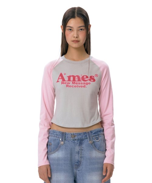 AMES-WORLDWIDE ROUND HEM RAGLAN LS TEE