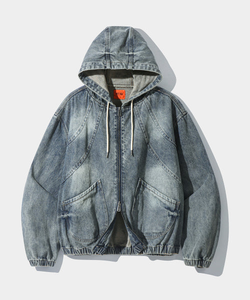 DIMITRI BLACK VLAD Washed Slash Denim Hooded Jacket