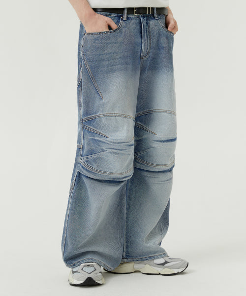 TRILLION Knee dart denim pants light grey